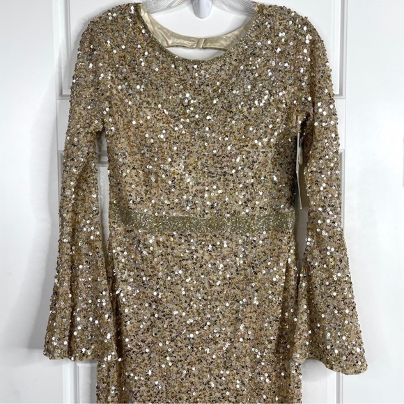MAC DUGGAL Long Sleeve Sequin Column Gown NEW Gold Size 6 - Picture 3 of 15